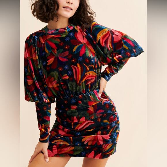 NWT Farm Rio Banana Sky Velvet Mini Dress XS - Picture 1 of 7